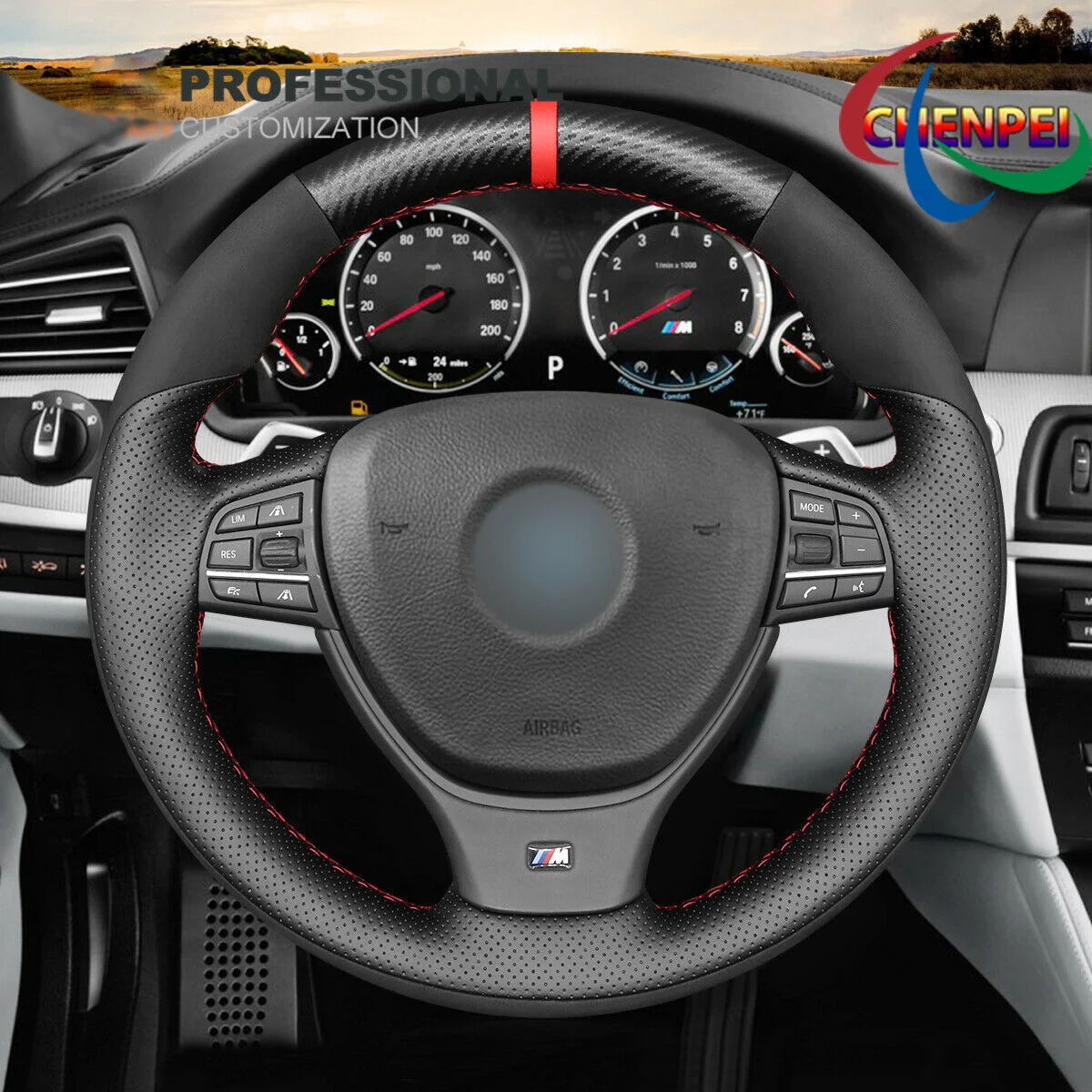 

DIY Hand-Sewn Carbon Fiber Leather Suede Car Steering Wheel Cover For BMW F11 M5 F10 F12 F13 Car Interior Accessories