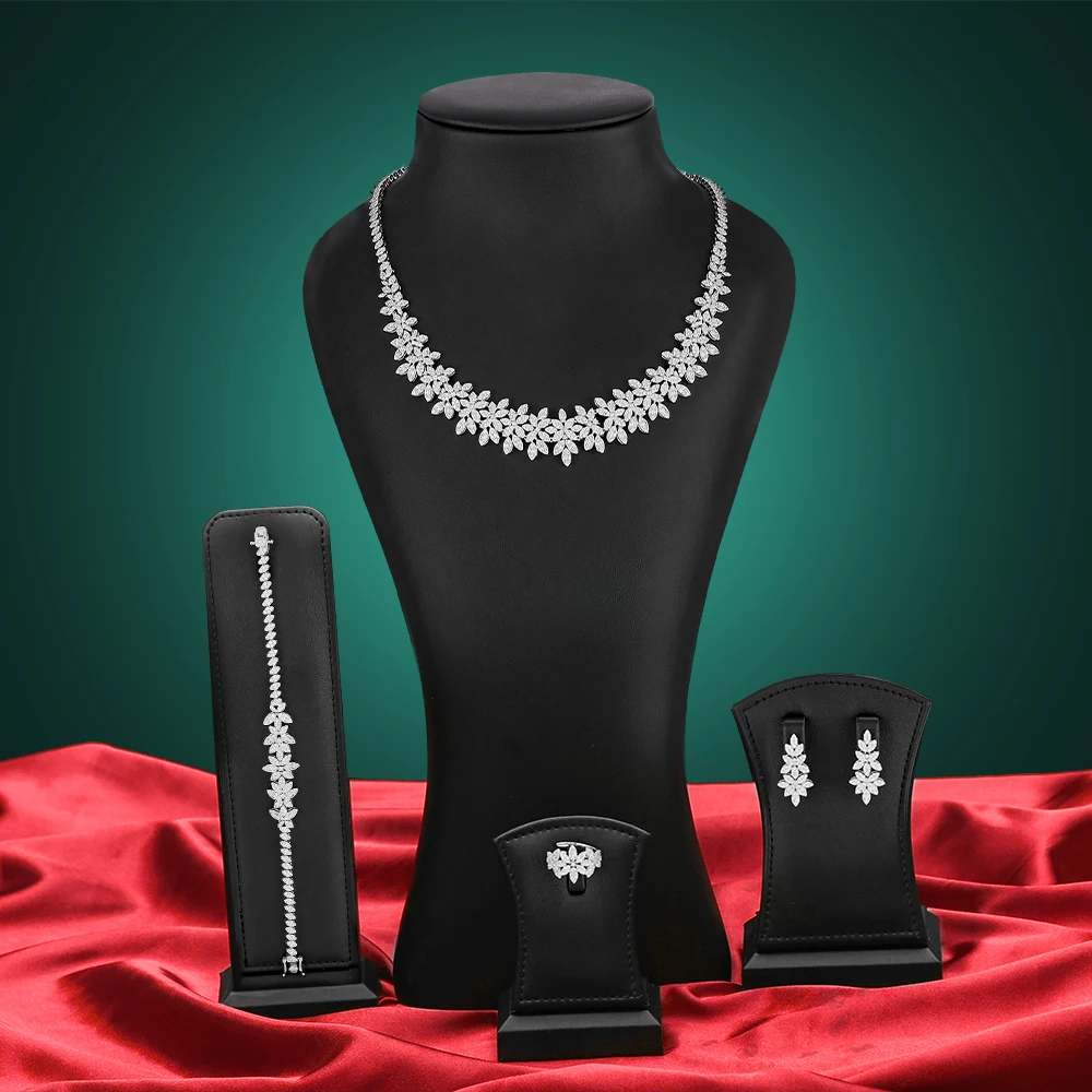 

GODKI New Flower Charms 4pc African Jewelry Set For Women Party Gift Dubai Jewelry Set Cubic Zircon Nigeria Wedding Jewelry Sets