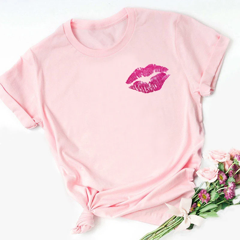ERNESTNM простая розовая Женская футболка с маленьким графическим принтом большой