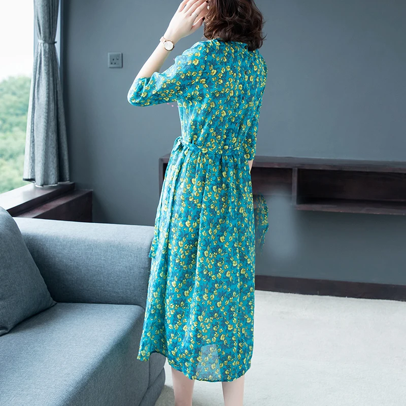 

2021 Summer New Style Loose Large Size Fashion Comfortable Vacation Travel Round Neck Dress High-end Silk Skirt Woman Dress