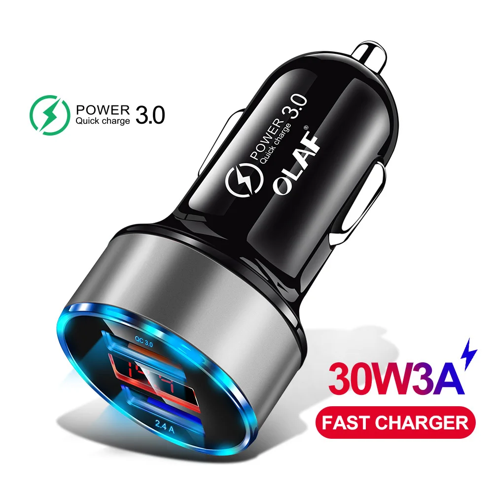 Silver Олаф 30 Вт 3A Quick Charge 3,0 зарядных порта USB для автомобиля Зарядное устройство для Xiaomi Mi huawei Supercharge SCP QC3.0 быстрый USB автомобильный держатель для телефона для быстрой зарядки - Тип штекера: Silver