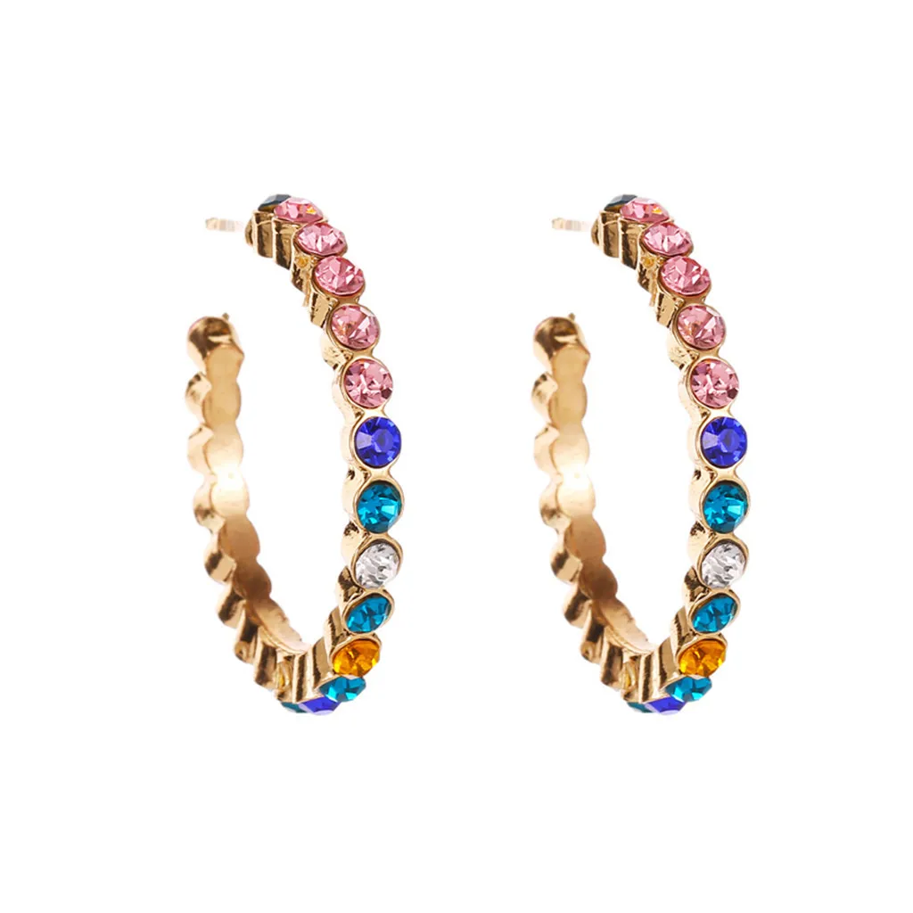 Простые c-образные серьги-гвоздики женские цветные ювелирные изделия с