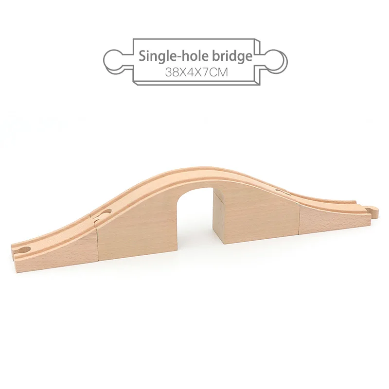 Детский трек из бука деревянная железная дорога мост туннель крест совместим со