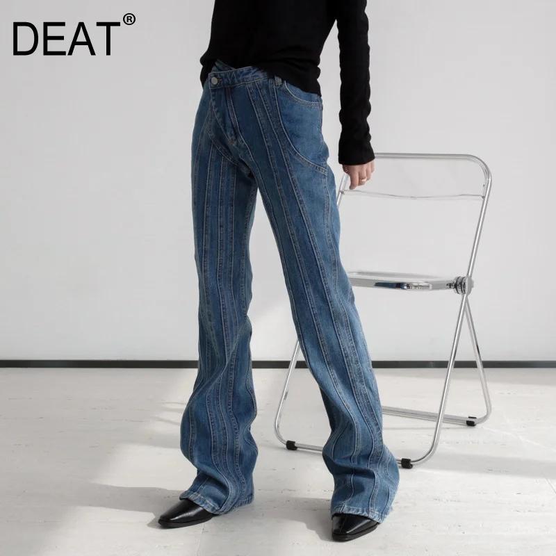 

DEAT 2021 new winter and fashion women clothes high waist light blue denim pants flare bottoms trousers WP45005L