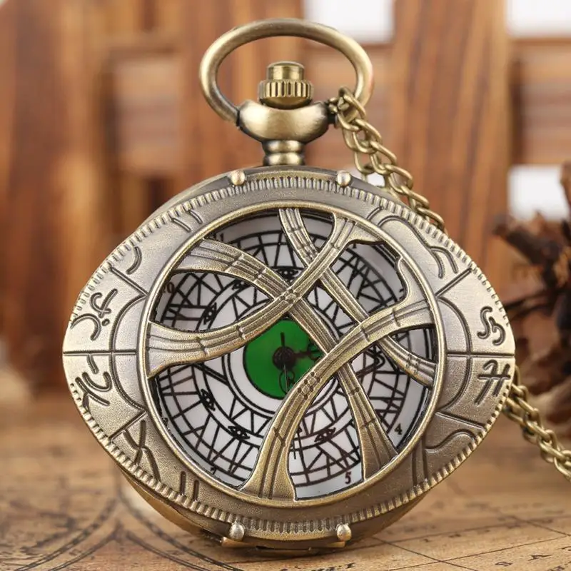 Hollow Eye of Agamotto Pendant Pocket Watch Quartz Pocket Clock Retro Strange Souvenir Sweater Chain Antique Necklace Gift Clock