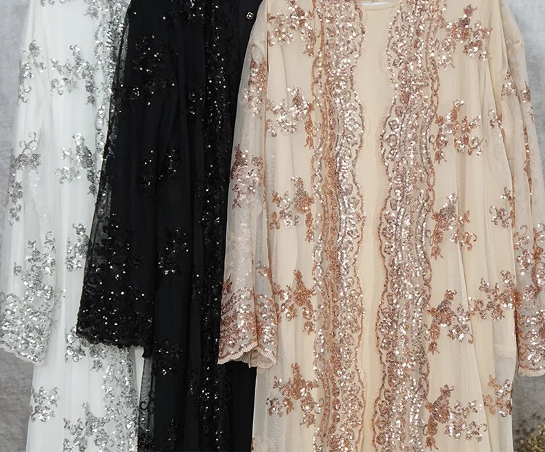

Woman Muslim Abaya Dubai Luxury Sequins Kimono cardigan robe Muslim Dress Embroidery Lace Ramadan Kaftan Women Turkish