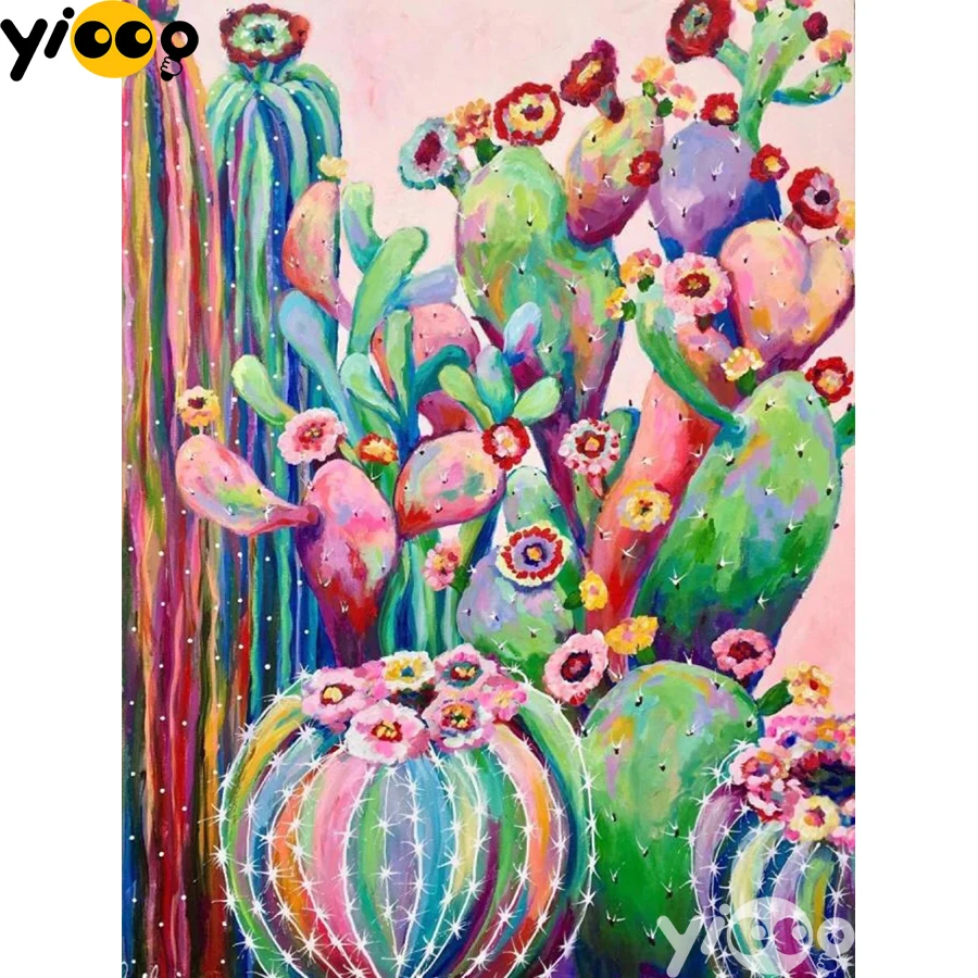 

Full Square/Round Drill Diamond Painting Cross Stitch Embroidery Colorful Cactus Rhinestone Mosaic Home Decor Gift AX2499