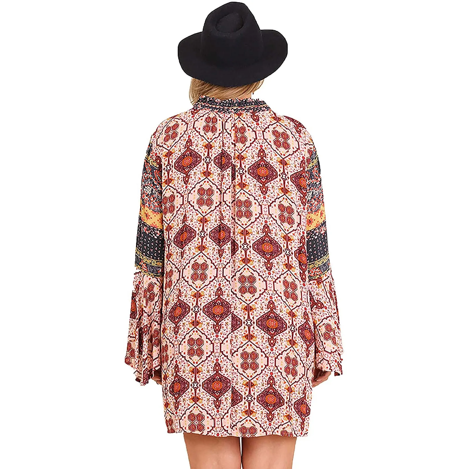 

Plus Size Dresses Women Summer Multi-print Trumpet Long Sleeve Dress Plus Size Lady Vintage Boho Dresses