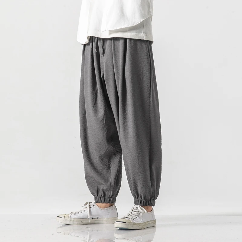 Брюки мужские льняные в стиле хип-хоп повседневные джоггеры до щиколотки брюки с