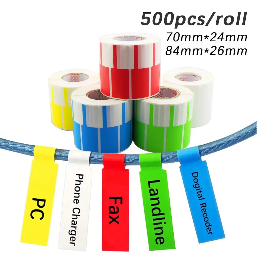 

500Pcs Cable Management Sticker Self Adhesive PC Network Wire Cord Cable Tie Label Sticker Marking Marker Tool Tag 70*24/84*26mm