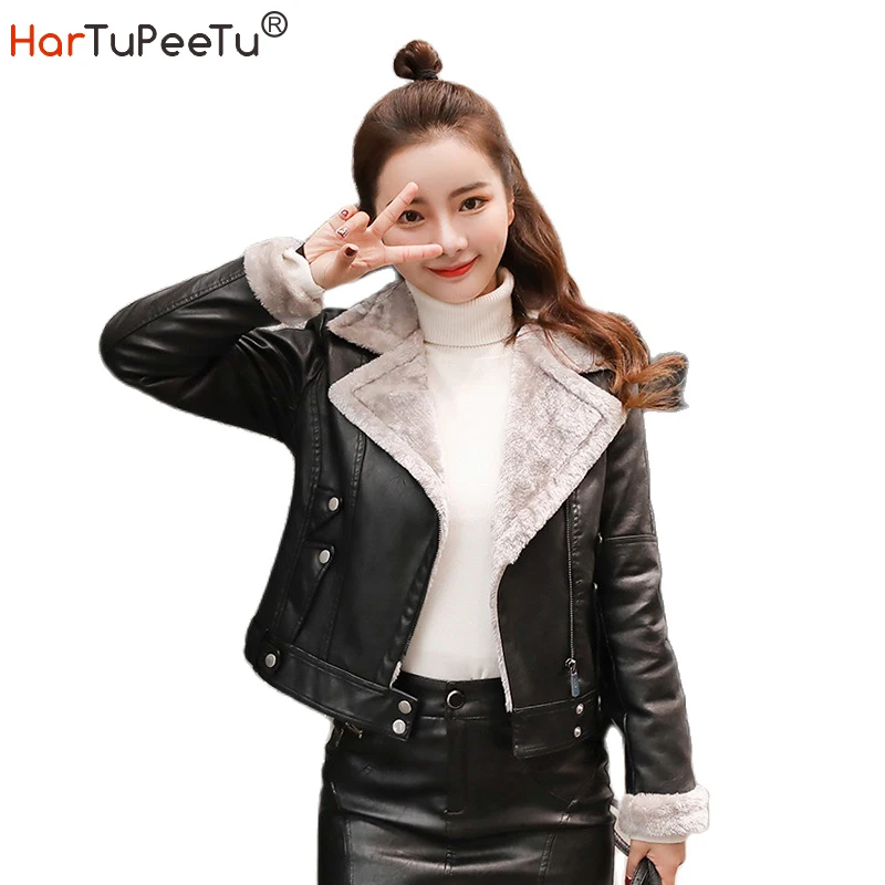 New Russia Winter Spring Women Faux Leather Coats Black Thicken PU Jacket Motorcycle Warm Velvet Slim S~3XL Female Outwear