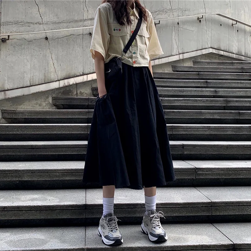 Юбка из хлопка и льна женская элегантная трапециевидная юбка средней длины в