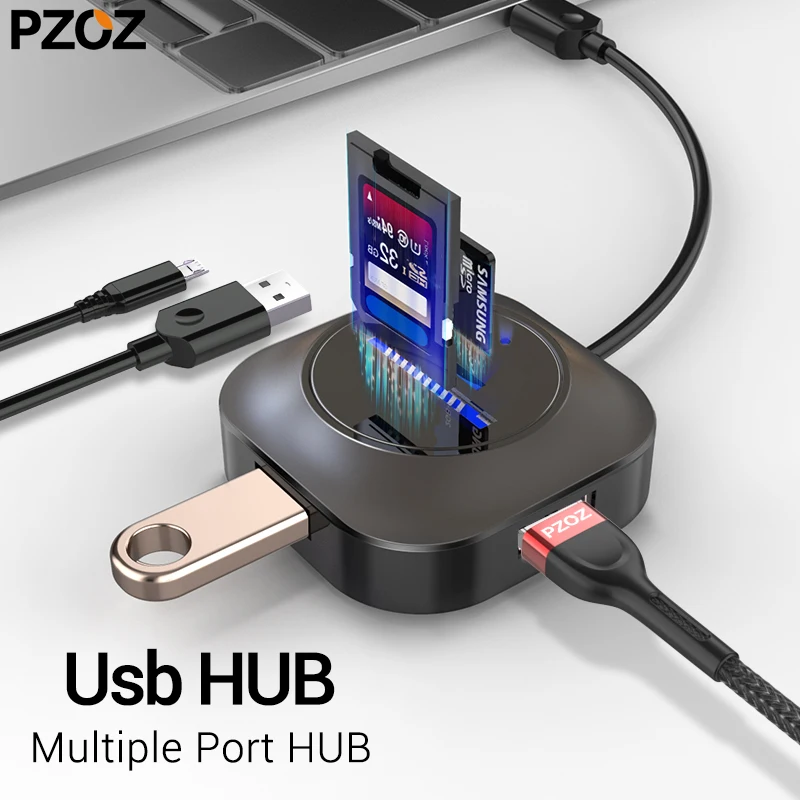 

PZOZ USB HUb USB 2.0 High Speed 3/4 TF SD Card Reader All In One Multi USB Hab Adapter For PC Computer usb Splitter Accessories