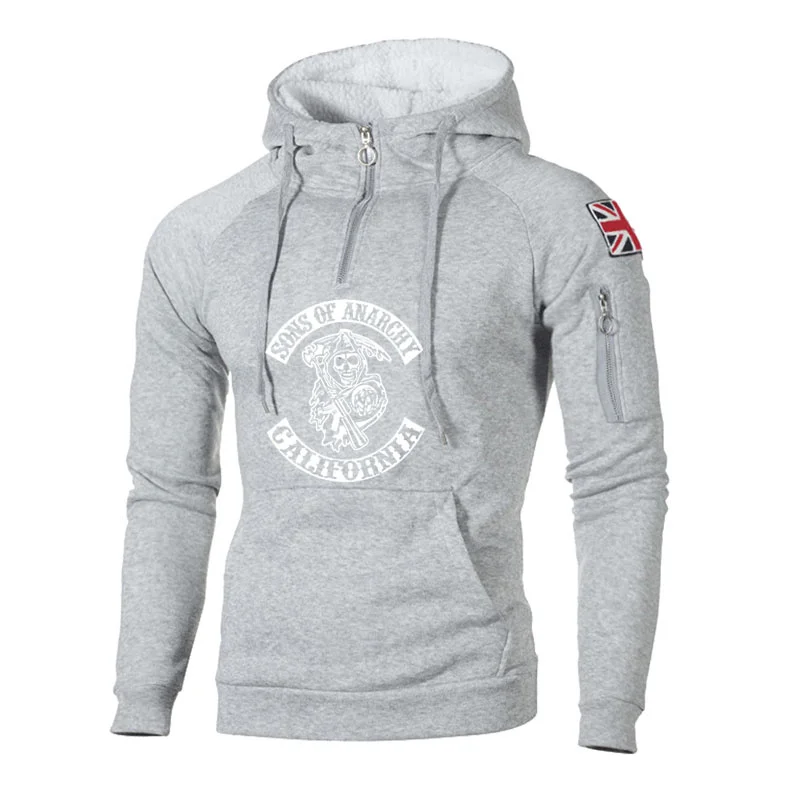 

SOA Sons of anarchy the child Fashion SAMCRO Men Zipper Hoodies Skull print casual high quality HipHop Harajuku Men Hoodie