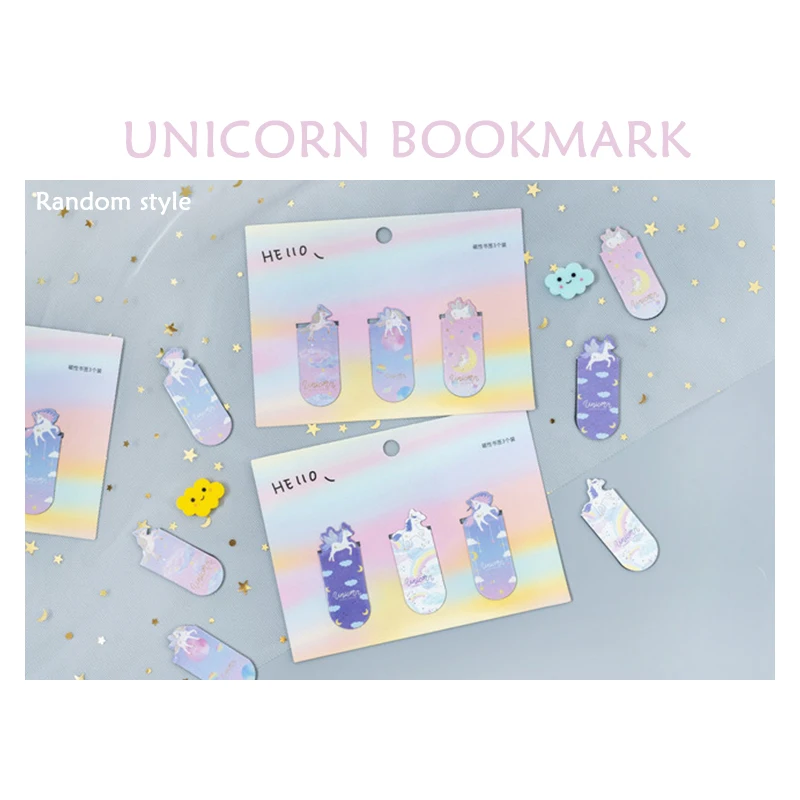 

3pcs Unicorn Bookmark Combination Magnet Student Creative Mini Book Clip Book Holder Office Stationery Bookmark