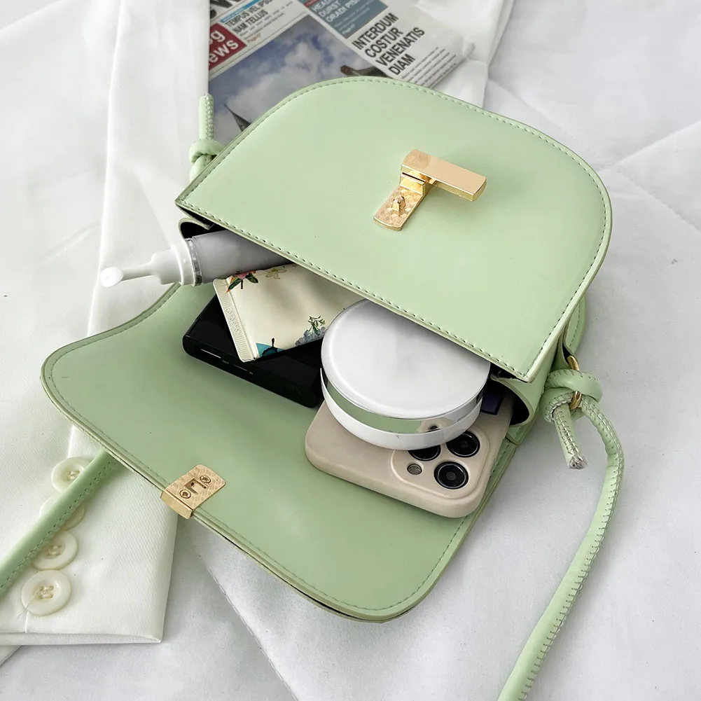 

Fashion Women PU Leather Saddle Shoulder Crossbody Messenger Bag Casual Ladies Solid Color Small Semicircle Flap Purse Handbags