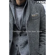 Costume à chevrons gris clair pour homme, ensemble veste et pantalon gilet, 3 pièces, sur mesure, robes de bal pour marié, vêtements de fête de mariage  (1)