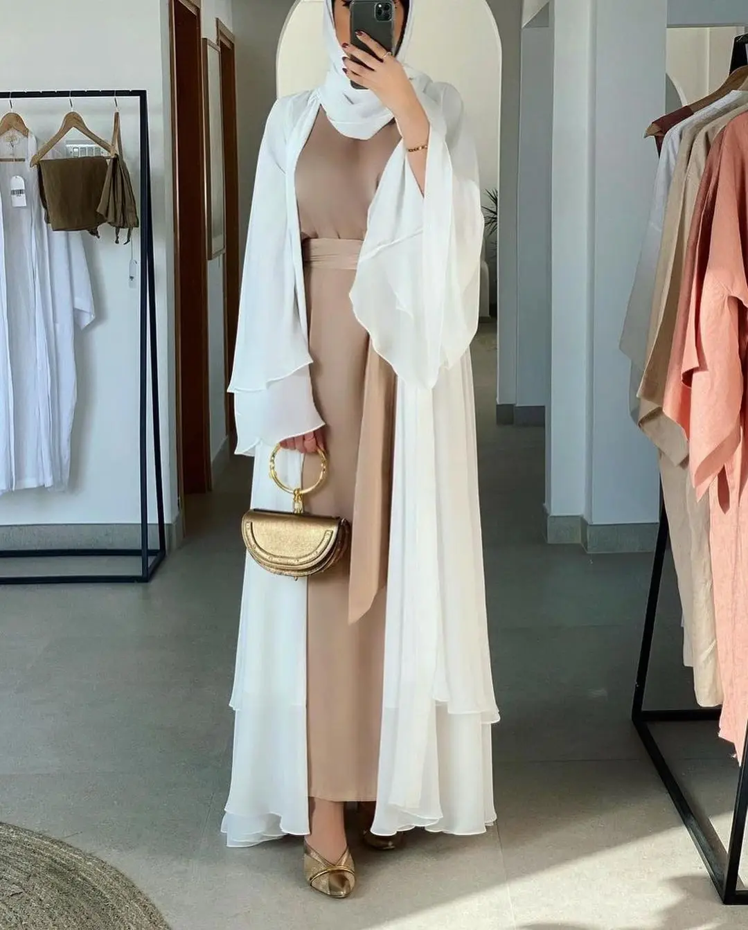 

Women Muslim Fashion Dubai Abayas Tiered Open Front Kimono Cardigans Duster Arabic Islamic Hijab Dress Caftan Turkey Eid Party