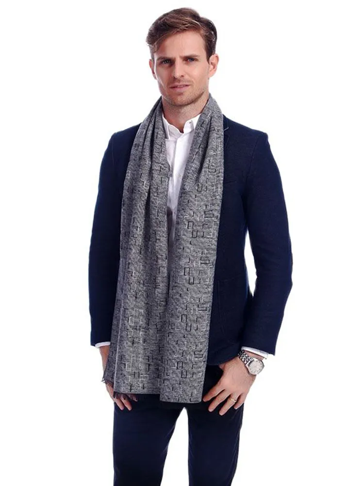 Designer Brand silver Grey  Winter Business Men Scarves soft Warm Stripe Viscose Blend Scarf A3A18900