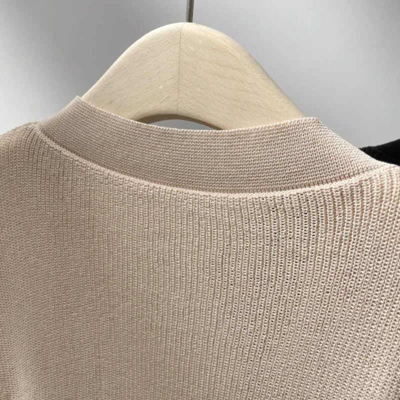 

[DEAT] Women Apricot Asymmetrical Knitting Single Button T-shirt New V-Neck Sleeveless Slim Fit Fashion Tide Summer 2021 7E806