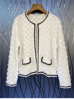 2021 autumn winter fashion cardigan jackets high quality women wool knitting patchwork long sleeve casual white blue cardigans
