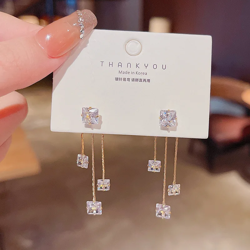 

2021 Trend Korean S925 Silvers Zircon Long Tassel Pendant Earrings Women's Design Metal Jewellery Luxury Fashion