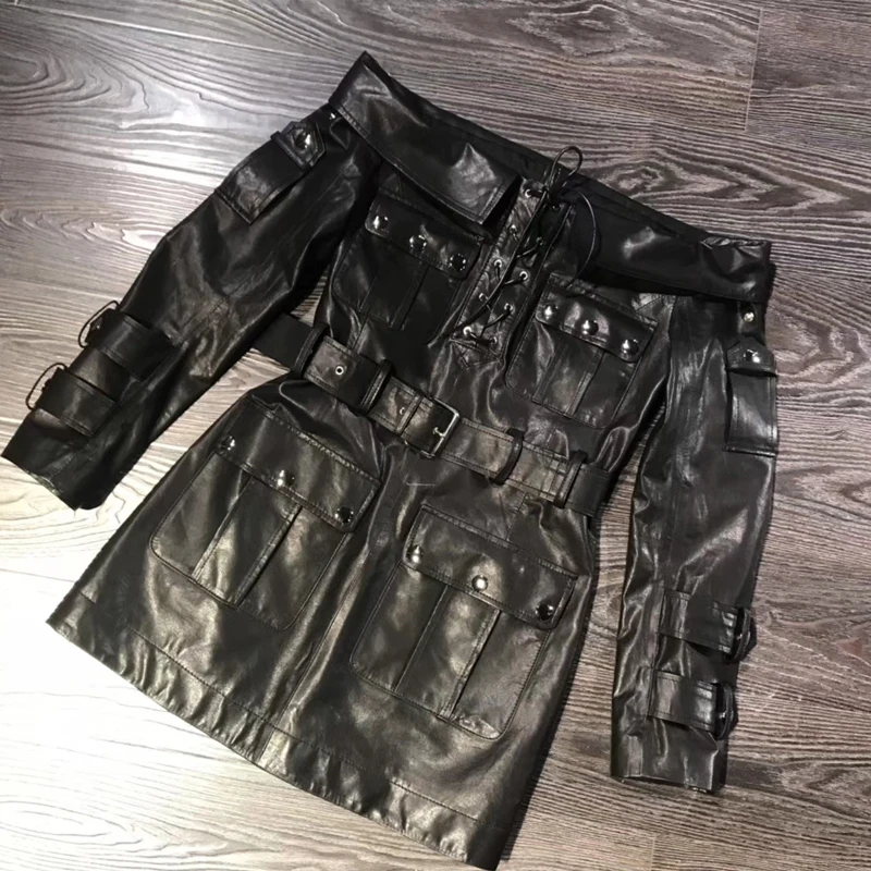 

ladies real women genuine sheep leather dress