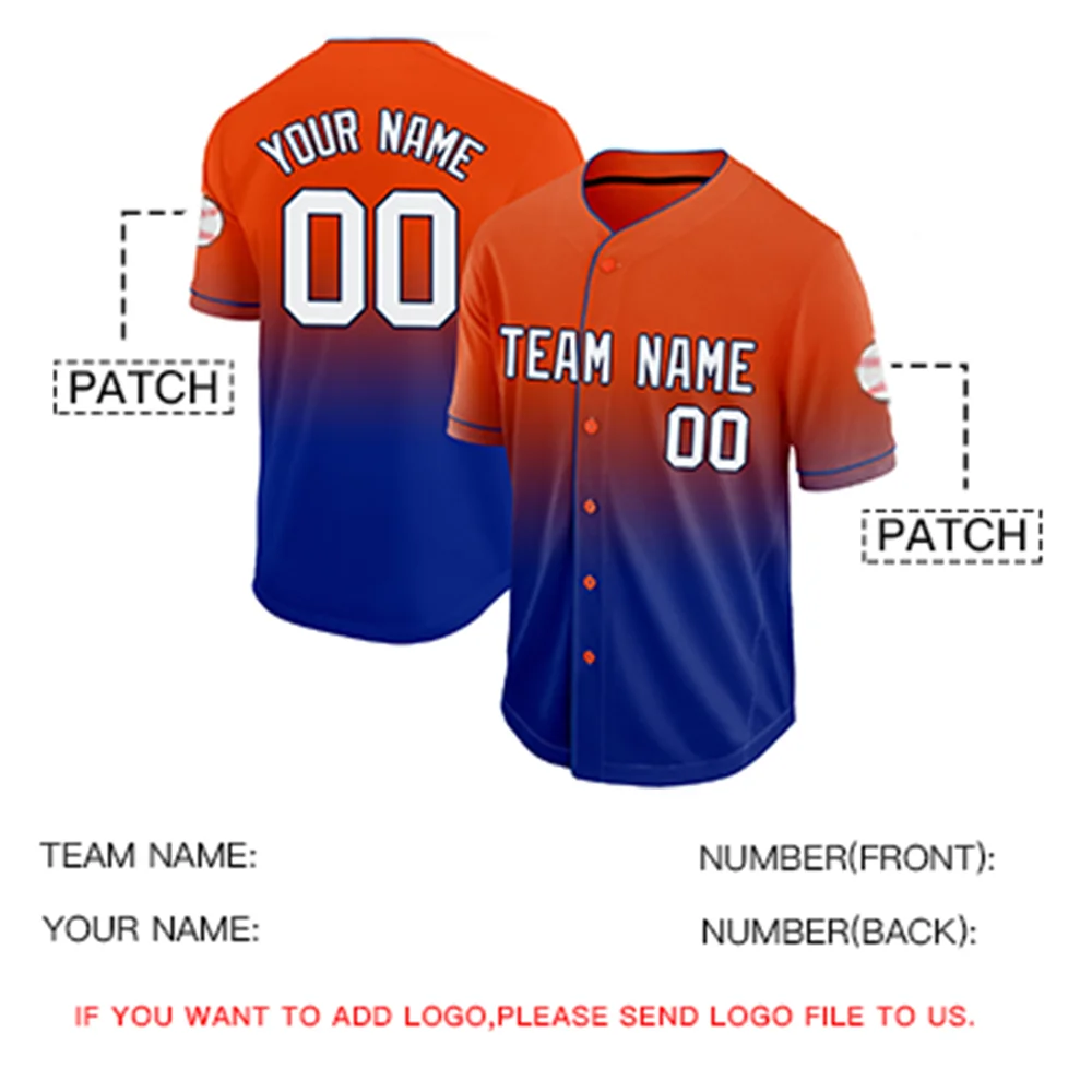 Custom Baseball Jersey Short-Sleeve Cardigan Softball Sport Shirt  Gradient Color Printed Design Team Name/Number For Men/Kid