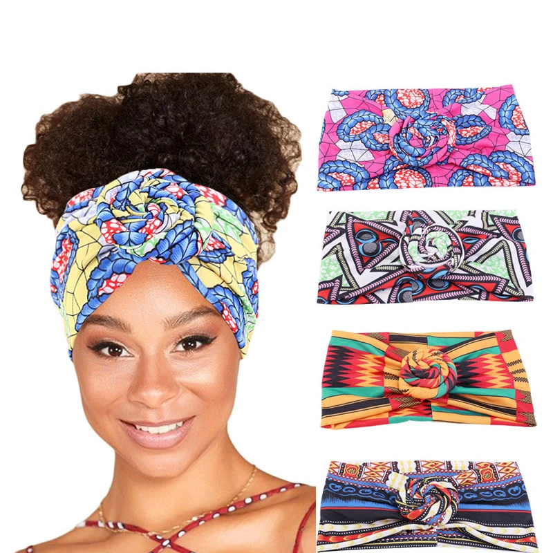 

New fashion African Print Stretch Cotton Headband for Women Elastic Turban Head Scarf Ladies Bandage Head Wrap Hair Accessories