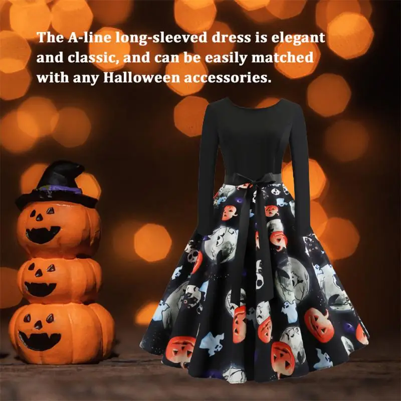 

Женское винтажное платье с длинным рукавом, черное Повседневное платье с длинным рукавом, с принтом качели в стиле Хэллоуин и Рождества, оде...