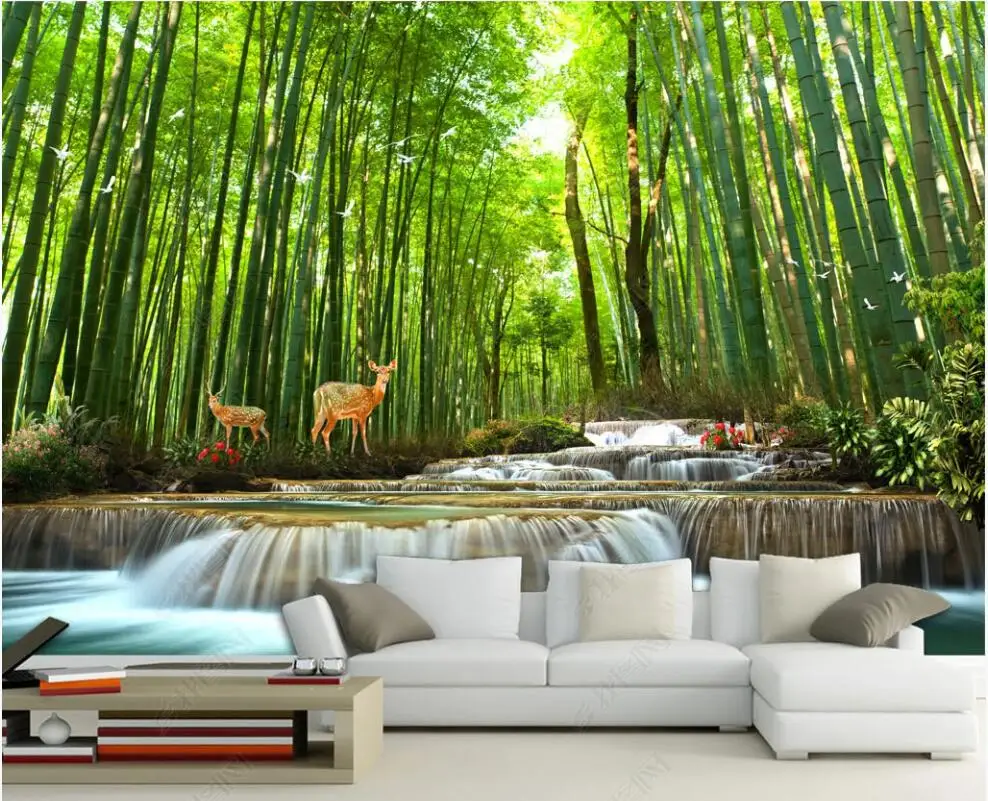 

3D-обои для стен в рулонах, настенные, с рисунком бамбукового леса, потока, гостиной, домашний декор, фотообои на стену
