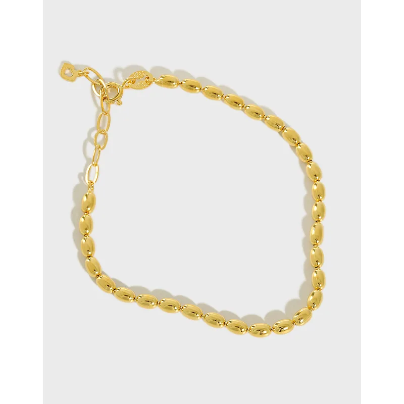 

Flyleaf Simple Gold Oval Bead Beading Real 925 Sterling Silver Bracelets For Women Fashion Fine Jewelry Bracelets & Bangles