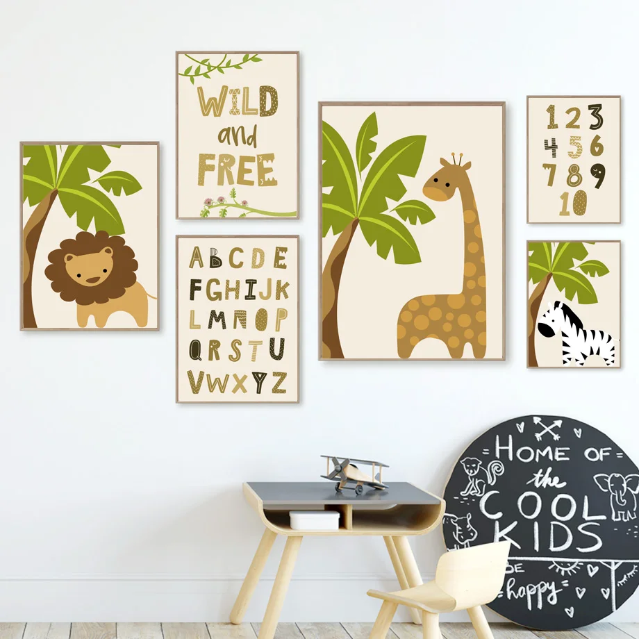 

Lion Zebra Giraffe Tiger Alphabet Numbers Wall Art Canvas Painting Nordic Posters And Prints Wall Pictures Baby Kids Room Decor