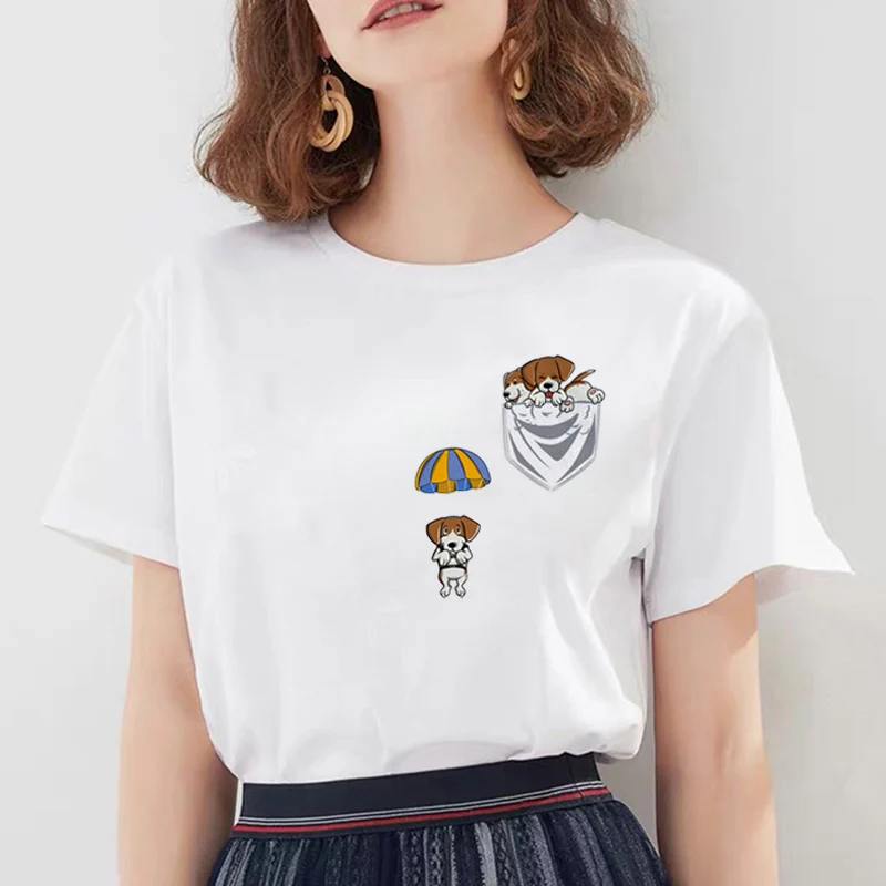 Футболка женская с принтом собаки милая Повседневная рубашка коротким рукавом