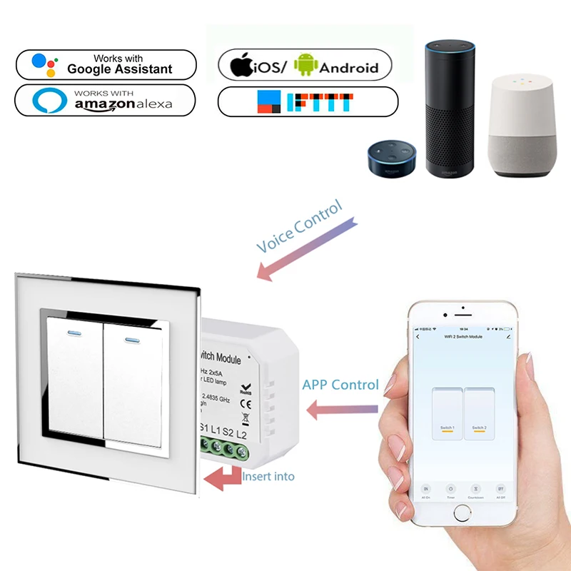 2 способ wifi-патрон, умный свет светодиодный диммер выключатель модуль Smart Life/Tuya приложение дистанционное управление работает Alexa Echo Google Home IFTTT