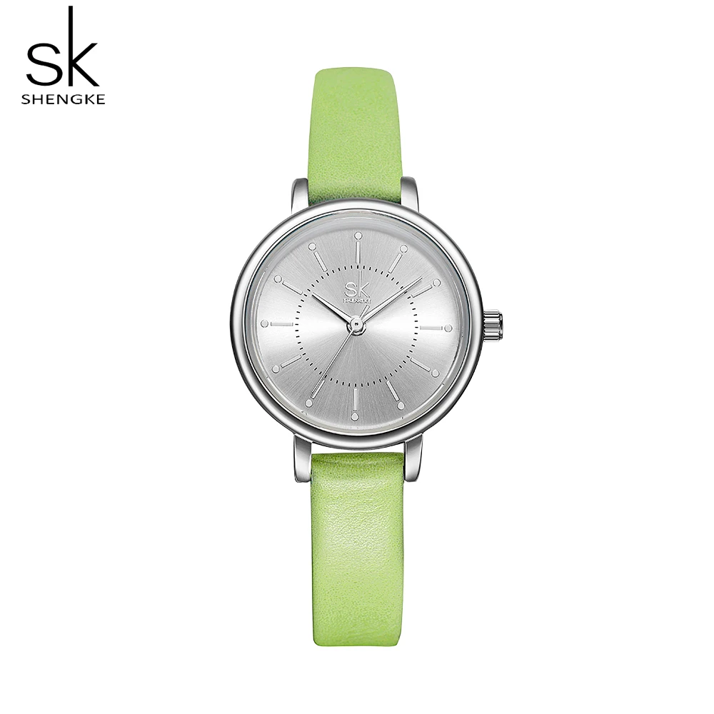 Часы наручные Shengke женские кварцевые с кожаным ремешком брендовые Роскошные