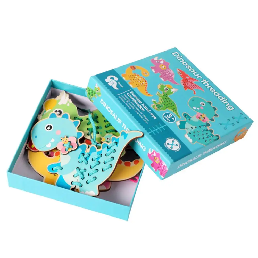 

Lacing Toys 5 PCS Animals Lacing Cards Wooden Card Puzzle Threading Toys Educational Preschool Toys Montessori Toy Sewing Ca