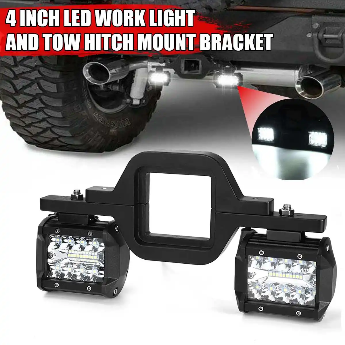 

2x 4'' LED Work Light Spot Flood Offroad Reverse Lights Bar with Trailer Tow Hitch Mount Bracket for Pickup Truck Van Camper