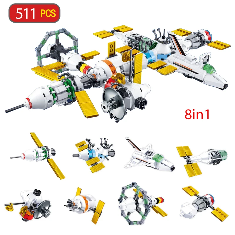 

City 8 in 1 Aerospace International Space Station Technical Building Block Universe Interstellar Explore Bricks Toys For Kids