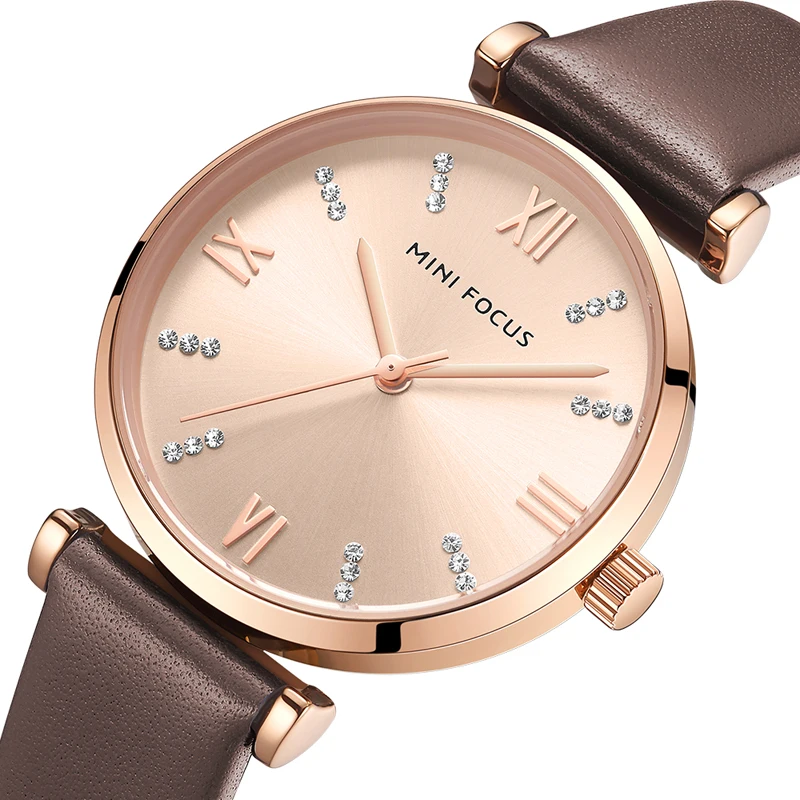 Часы наручные женские с кристаллами брендовые Роскошные коричневые кожаным