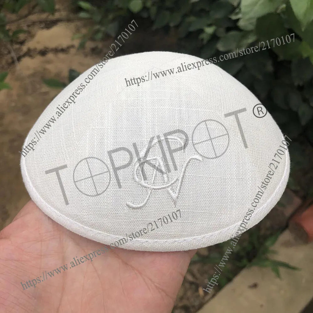 Льняные кипы цвета слоновой кости кипот с вышитым логотипом для