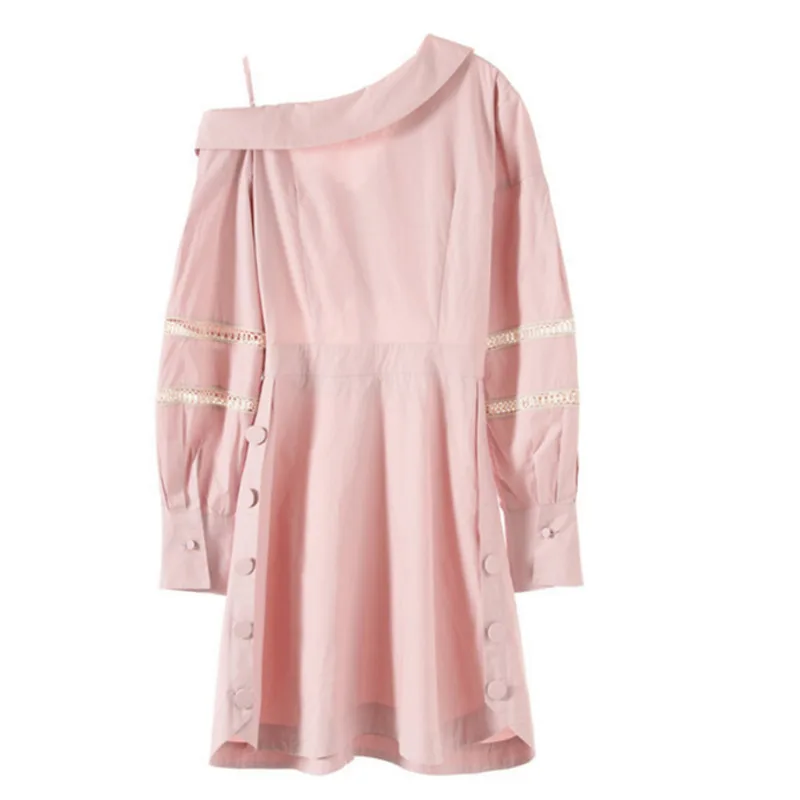 Женское однобортное платье DEAT однотонное Хлопковое трапециевидной формы с