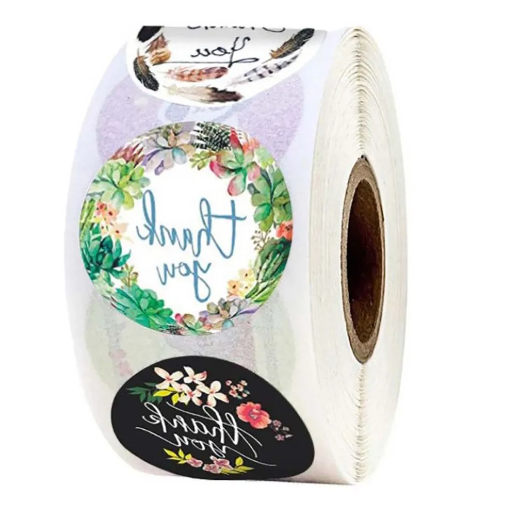 

500Pcs/Roll Thank You Flower Stickers Self Adhesive Handmade Labels Wedding Favors Gift Party Decoration