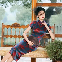 chinese dress silk blue purple qipao evening dresses china style customized printed cheongsam dress traditional retro cheongsams