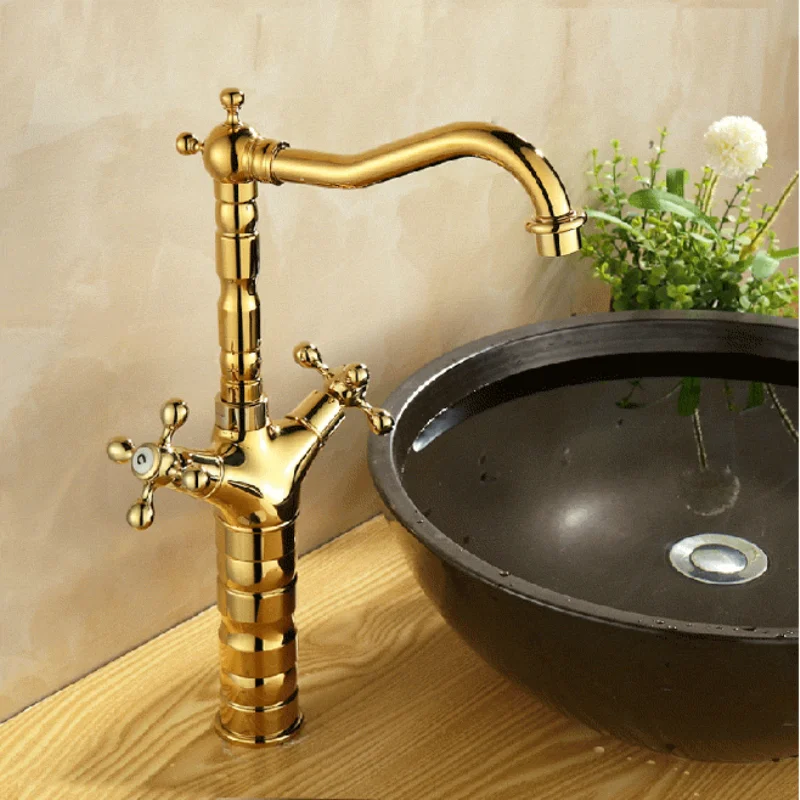 

Golden Copper Bathroom Faucet Bathroom Basin Counter Basin Tap Basin Faucet Washbasin Double Handle Toilet