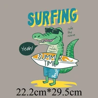 cute dinosaur iron on patches for clothes kids t shirt summer time surfing letter patches thermo stickers on clothing applique