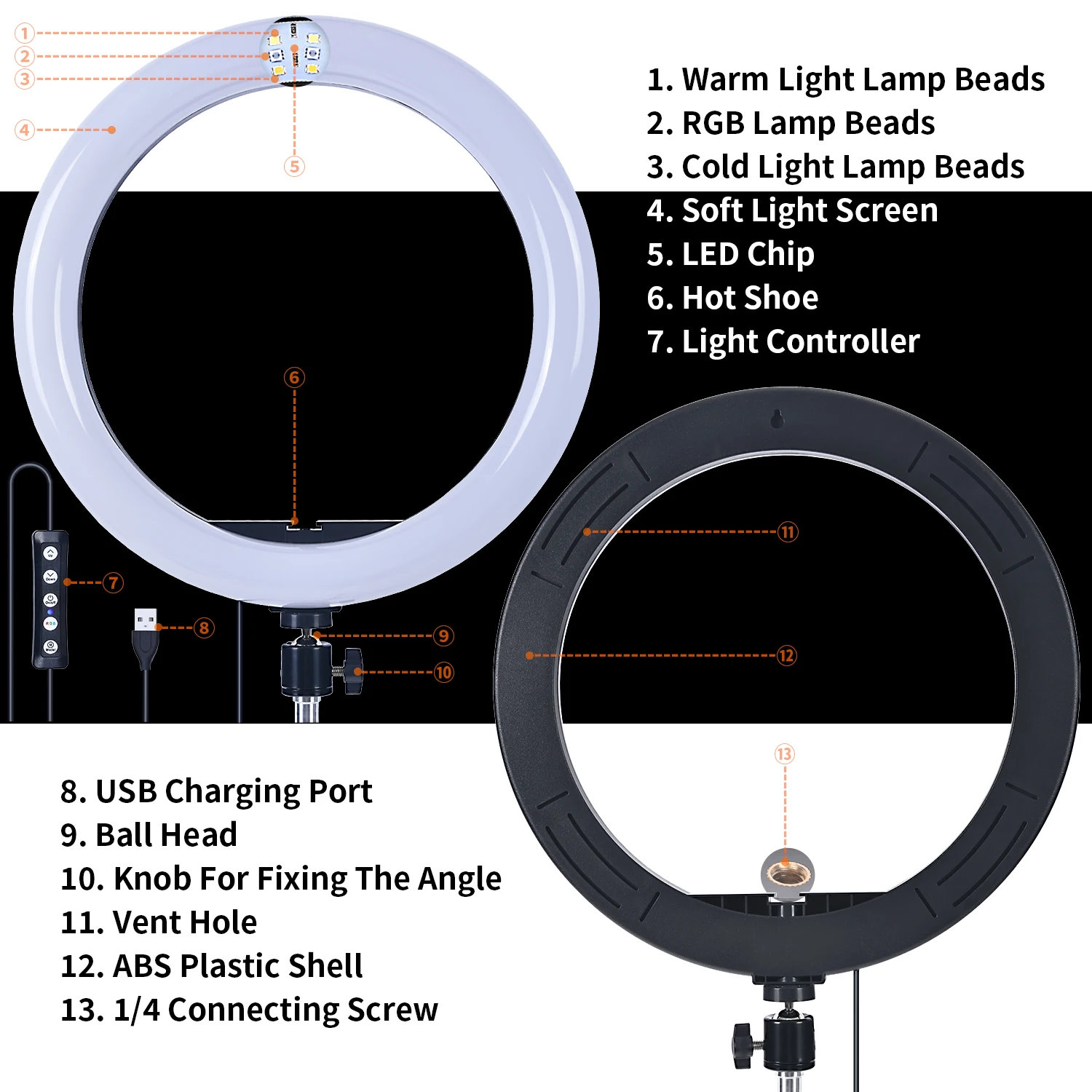 FOSOTO 26cm Led Selfie Ring light USB Port 10" Lamp photography Ringlight With 50" Tripod For Phone Makeup Youtube Video - купить по