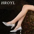 HROYL танцевальная обувь для латинских Танго, бальных джазовых танцев для женщин и девушек, женская обувь на каблуке 3,55,5 см с резиновой подошвой, оптовая продажа, ЗолотойСеребряныйкрасный