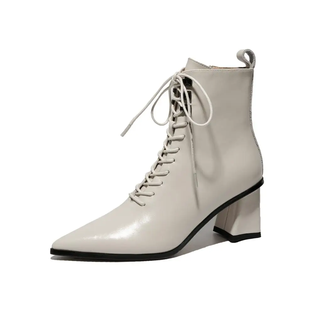 

Женские ботильоны с острым носком Kmeioo, модные пикантные полусапожки из лакированной кожи на шнуровке средней высоты в британском стиле, выс...