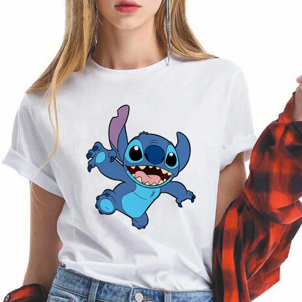 

Ladies Short Sloove Disney Women's T-shirt Lilo & Stitch Kawaii Print Top Female T Shirt Harajuku Lovely Cartoon Clothing Casual
